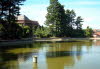 View over cooling pond, partly drained